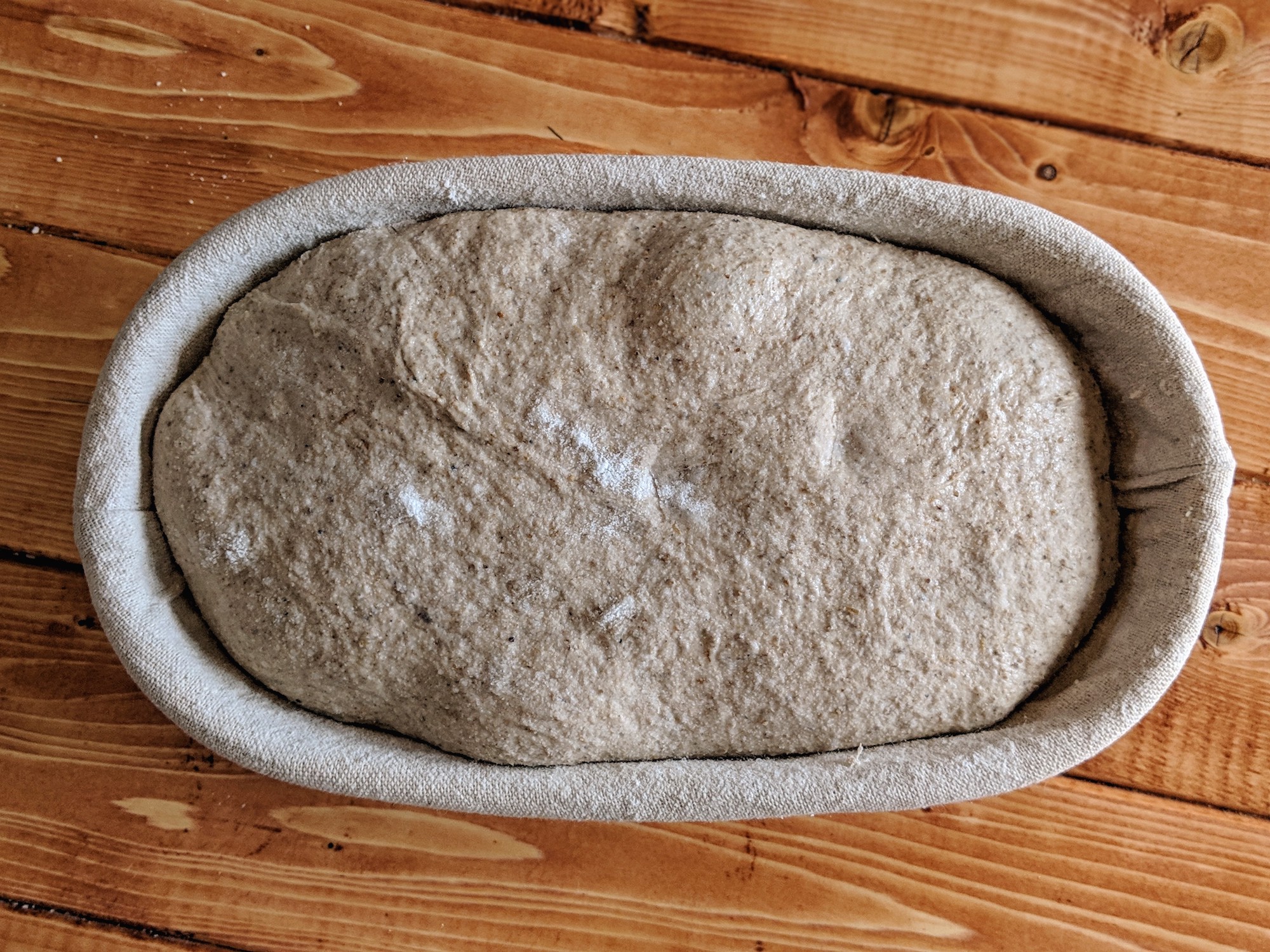 Spent grain bread proofing in banneton